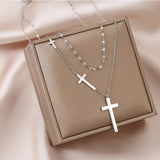 Croix Double Layer Cross Pendant Necklace
