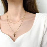 Croix Double Layer Cross Pendant Necklace