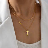 Croix Double Layer Cross Pendant Necklace