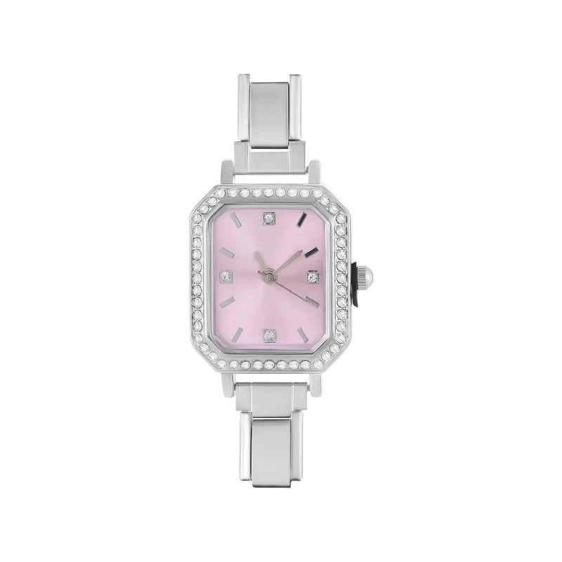 Rectangle-Silver/Pink with Diamonds