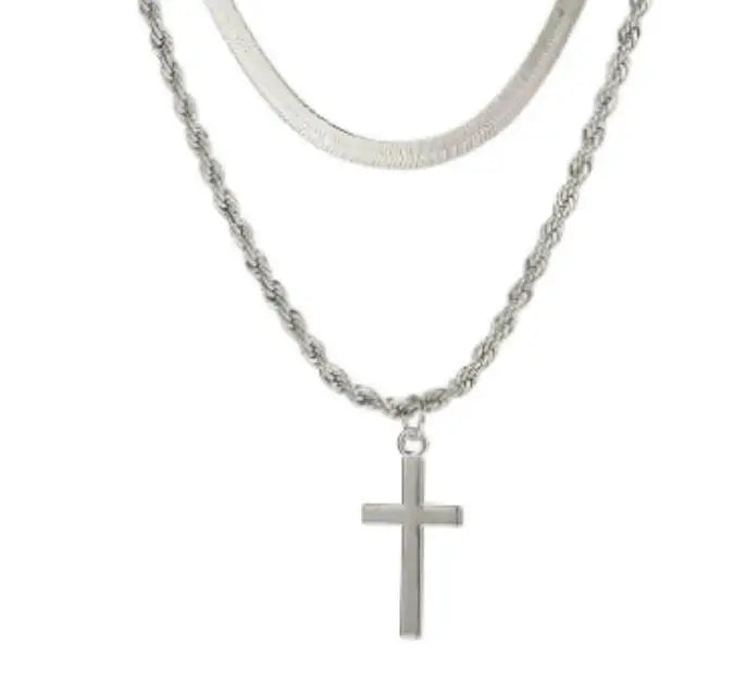Croix Double Layer Cross Pendant Necklace